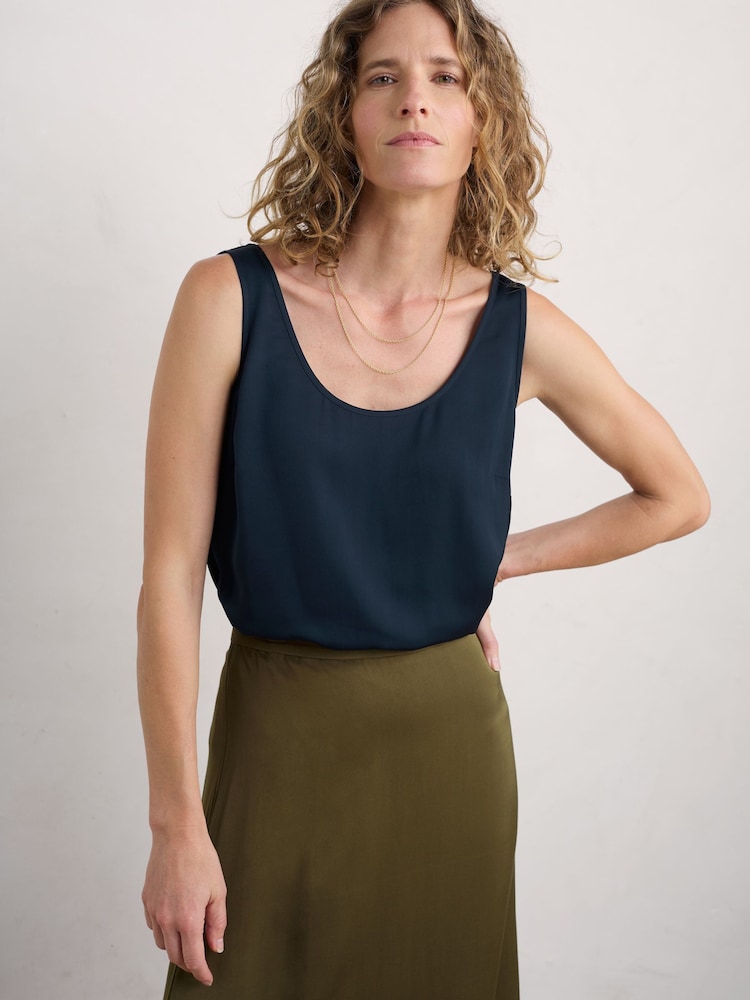 Seasalt Cornwall Blue Chess Flower Print Satin Vest - Image 1 of 5