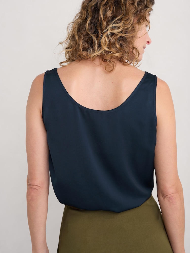 Seasalt Cornwall Blue Chess Flower Print Satin Vest - Image 2 of 5 Seasalt Cornwall Blue Chess Flower Print Satin Vest - Image 2 of 5
