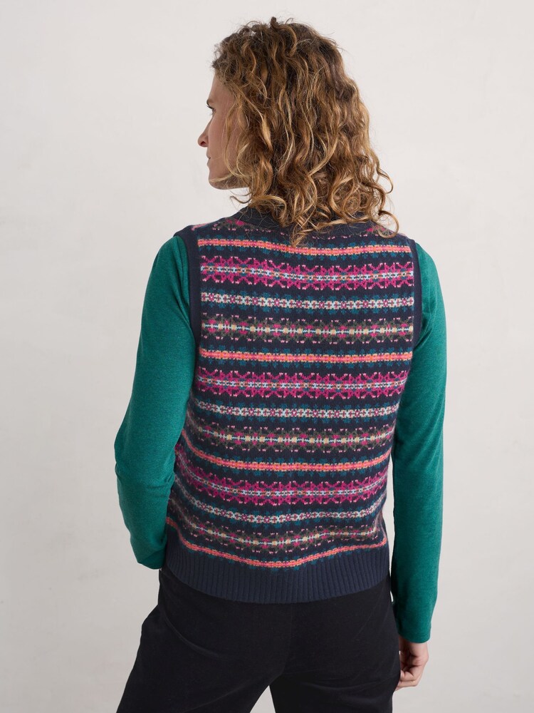 Seasalt Cornwall Black Multi Percella Cove Fairisle Pattern Waistcoat Vest - Image 2 of 5