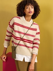 Seasalt Cornwall Red Shepherd Fairisle Pattern Cable Knit Jumper with Lambswool - Image 1 of 8