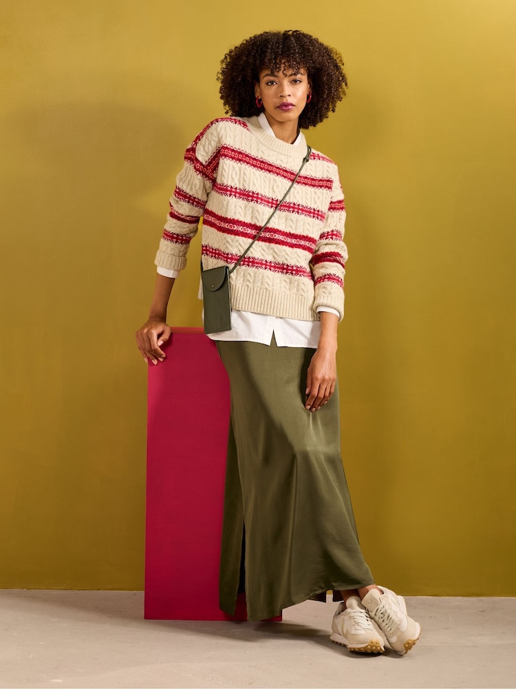 Seasalt Cornwall Red Shepherd Fairisle Pattern Cable Knit Jumper with Lambswool - Image 2 of 8 Seasalt Cornwall Red Shepherd Fairisle Pattern Cable Knit Jumper with Lambswool - Image 2 of 8