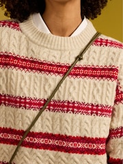 Seasalt Cornwall Red Shepherd Fairisle Pattern Cable Knit Jumper with Lambswool - Image 3 of 8