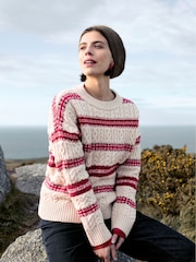 Seasalt Cornwall Red Shepherd Fairisle Pattern Cable Knit Jumper with Lambswool - Image 6 of 8
