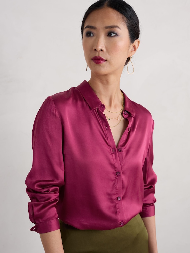 Seasalt Cornwall Pink Papaver Satin Shirt - Image 1 of 5