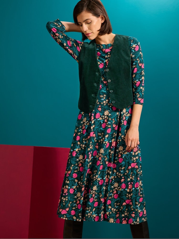 Seasalt Cornwall Green Wild Bouquet 3/4 Sleeve Midi Dress - Image 1 of 7 Seasalt Cornwall Green Wild Bouquet 3/4 Sleeve Midi Dress - Image 1 of 7