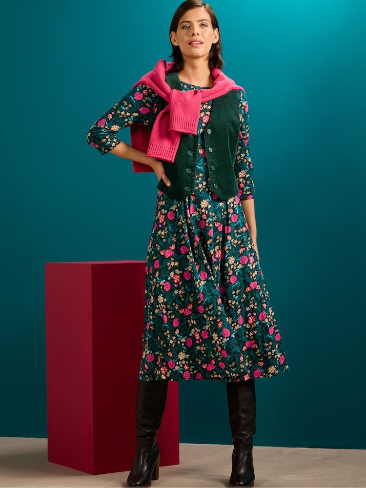 Seasalt Cornwall Green Wild Bouquet 3/4 Sleeve Midi Dress - Image 2 of 7 Seasalt Cornwall Green Wild Bouquet 3/4 Sleeve Midi Dress - Image 2 of 7