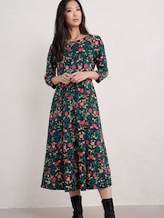 Seasalt Cornwall Green Wild Bouquet 3/4 Sleeve Midi Dress - Image 3 of 7