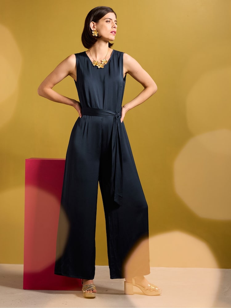 Seasalt Cornwall Blue Winter Honeysuckle Satin Sleeveless Jumpsuit - Image 1 of 6 Seasalt Cornwall Blue Winter Honeysuckle Satin Sleeveless Jumpsuit - Image 1 of 6