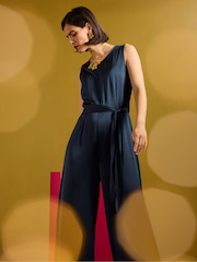 Seasalt Cornwall Blue Winter Honeysuckle Satin Sleeveless Jumpsuit - Image 3 of 6