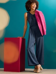 Seasalt Cornwall Blue Winter Honeysuckle Satin Sleeveless Jumpsuit - Image 4 of 6