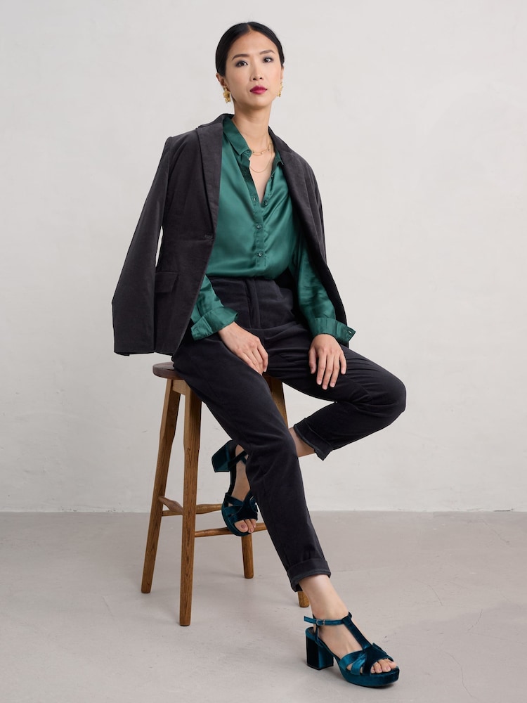 Seasalt Cornwall Green Papaver Satin Shirt - Image 1 of 5