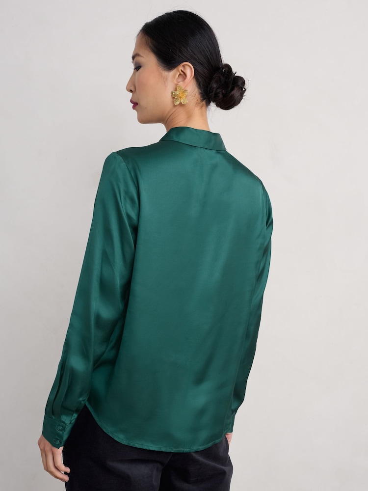Seasalt Cornwall Green Papaver Satin Shirt - Image 2 of 5