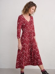 Seasalt Cornwall Red Carwynnen 3/4 Sleeves Midi Dress - Image 1 of 5