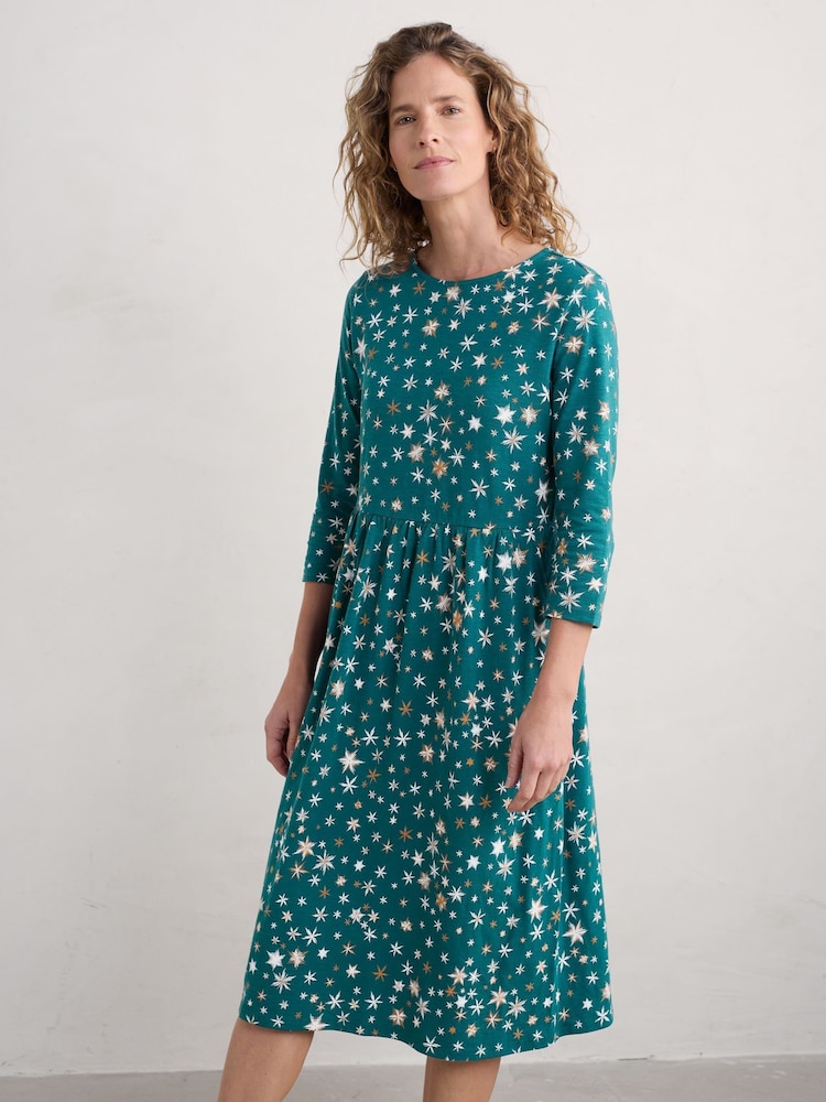 Seasalt Cornwall Blue Sea Strewn 100% Organic Cotton Midi Dress - Image 1 of 5 Seasalt Cornwall Blue Sea Strewn 100% Organic Cotton Midi Dress - Image 1 of 5