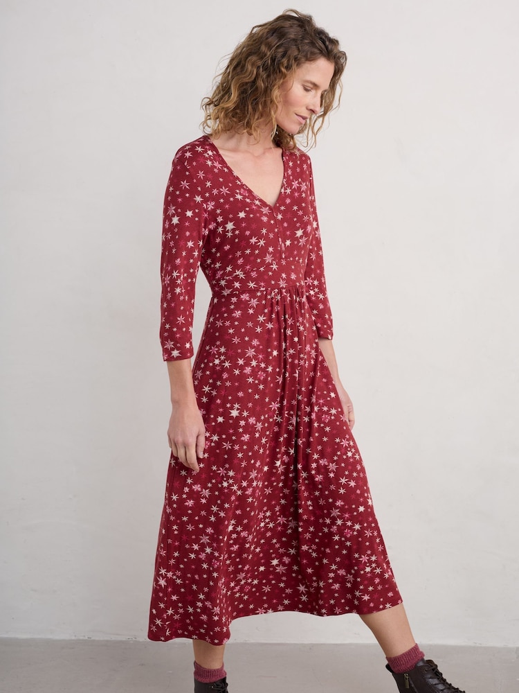 Seasalt Cornwall Red Petite Carwynnen 3/4 Sleeves Midi Dress - Image 1 of 5