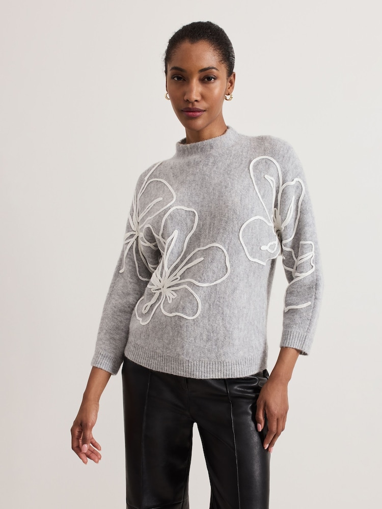 Phase Eight Grey Amber Applique Knit Jumper - Image 1 of 7