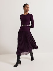 Phase Eight Purple Kai Belted Dress - Image 1 of 7