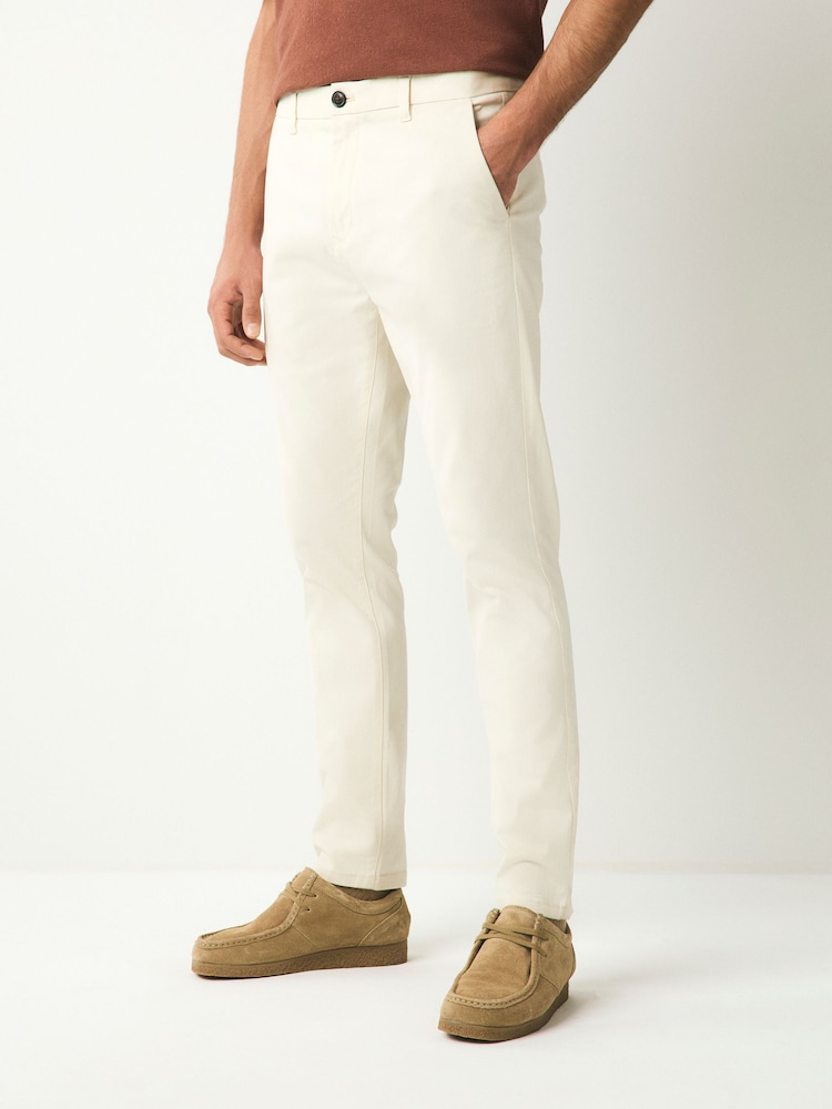 Ecru White Skinny Fit Stretch Chino Trousers - Image 1 of 10