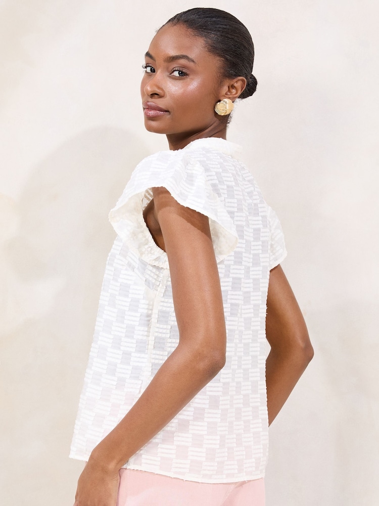 Lipsy White Ruffle Sleeve Button Up Burnout Detail Shirt - Image 4 of 4 Lipsy White Ruffle Sleeve Button Up Burnout Detail Shirt - Image 4 of 4