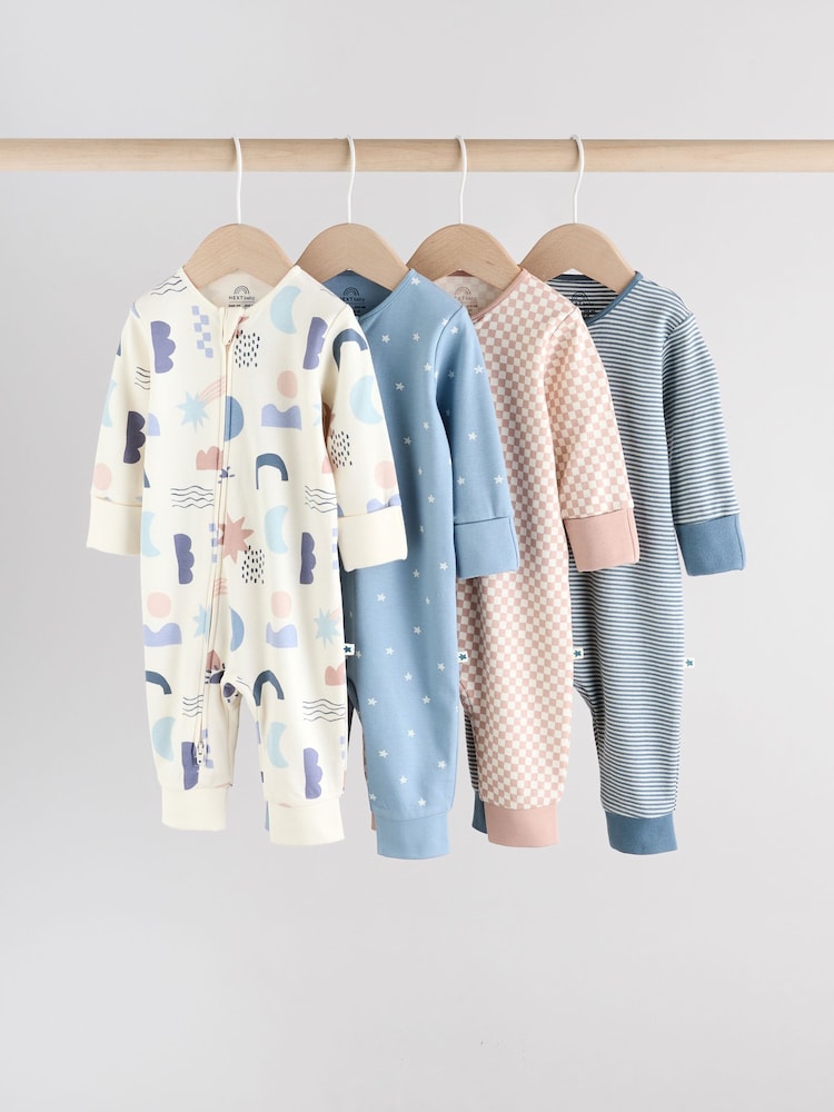 Azul - Baby Footless Two Way Zip Sleepsuits 4 Pack (0mths-3yrs) - Imagen 1 de 14