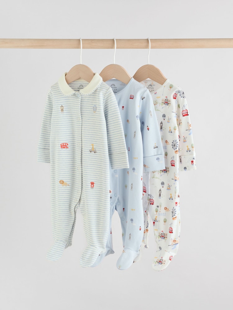 Blue London Baby Sleepsuits 3 Pack (0mths-2yrs) - Image 1 of 15