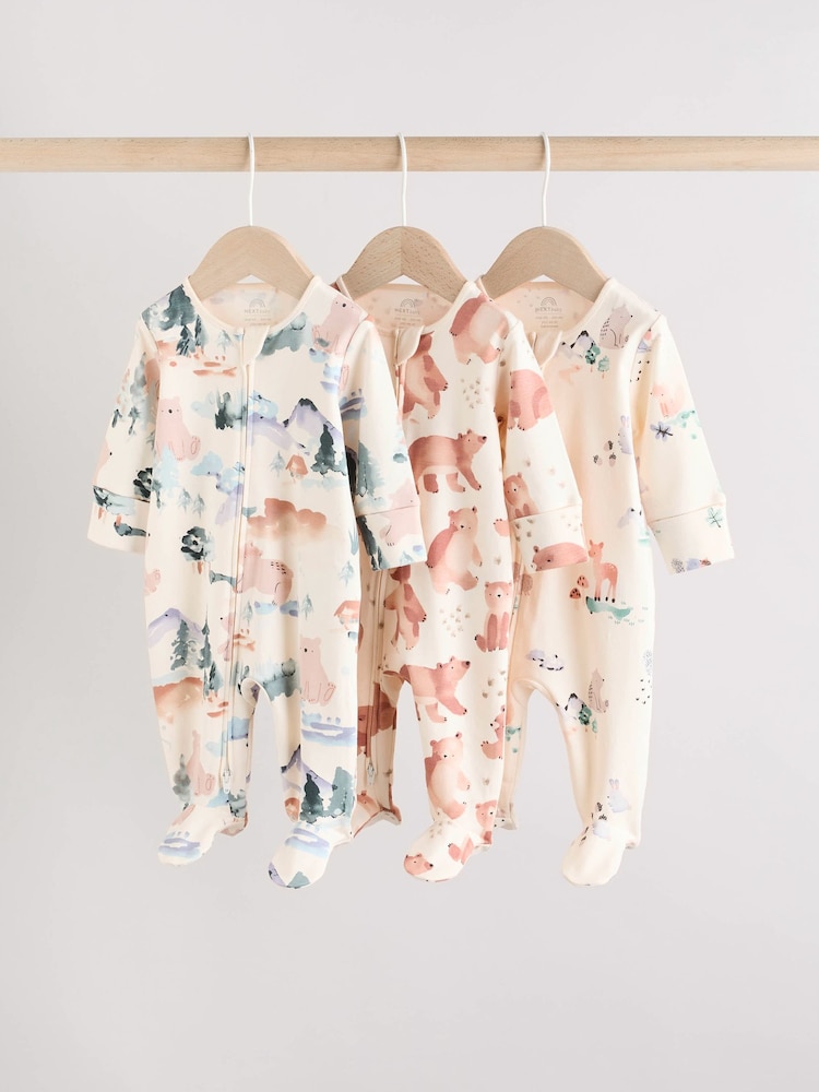 Brown/Orange Baby Two Way Zip Sleepsuits 3 Pack (0-2yrs) - Image 1 of 12 Brown/Orange Baby Two Way Zip Sleepsuits 3 Pack (0-2yrs) - Image 1 of 12