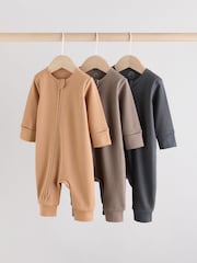 Brown Two Way Zip Baby Footless Sleepsuits 3 Pack (0mths-3yrs) - Image 1 of 12