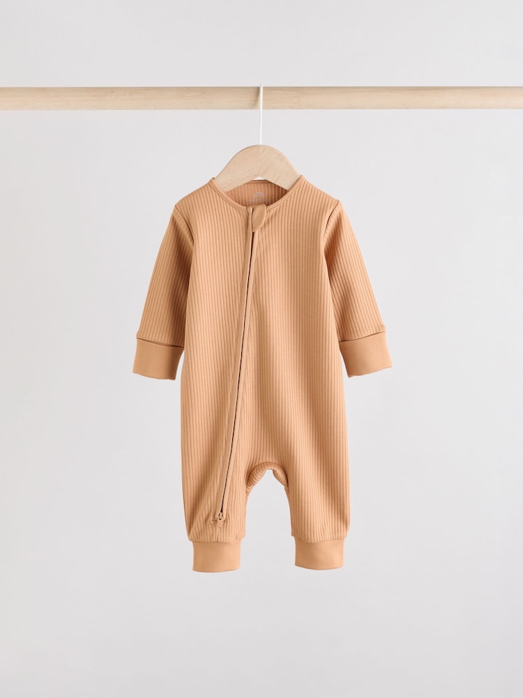 Brown Two Way Zip Baby Footless Sleepsuits 3 Pack (0mths-3yrs) - Image 2 of 12