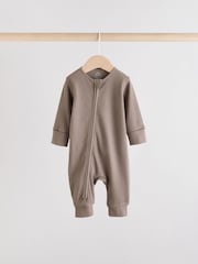 Brown Two Way Zip Baby Footless Sleepsuits 3 Pack (0mths-3yrs) - Image 3 of 12