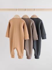 Brown Two Way Zip Baby Footless Sleepsuits 3 Pack (0mths-3yrs) - Image 5 of 12