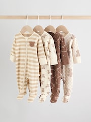 Brown Baby Bear Print Two Way Zip Sleepsuits 4 Pack (0mths-2yrs) - Image 1 of 20