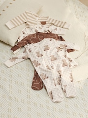 Brown Baby Bear Print Two Way Zip Sleepsuits 4 Pack (0mths-2yrs) - Image 13 of 20