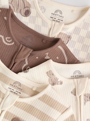 Brown Baby Bear Print Two Way Zip Sleepsuits 4 Pack (0mths-2yrs) - Image 15 of 20