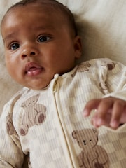 Brown Baby Bear Print Two Way Zip Sleepsuits 4 Pack (0mths-2yrs) - Image 4 of 20