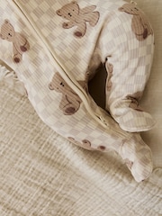 Brown Baby Bear Print Two Way Zip Sleepsuits 4 Pack (0mths-2yrs) - Image 6 of 20