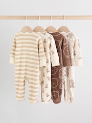 Brown Baby Bear Print Two Way Zip Sleepsuits 4 Pack (0mths-2yrs) - Image 7 of 20