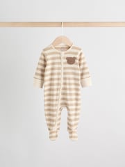 Brown Baby Bear Print Two Way Zip Sleepsuits 4 Pack (0mths-2yrs) - Image 8 of 20