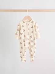 Brown Baby Bear Print Two Way Zip Sleepsuits 4 Pack (0mths-2yrs) - Image 9 of 20