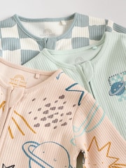 Light Blue Baby Two Way Zip Footless Cotton Sleepsuits 3 Pack (0mths-3yrs) - Image 10 of 12