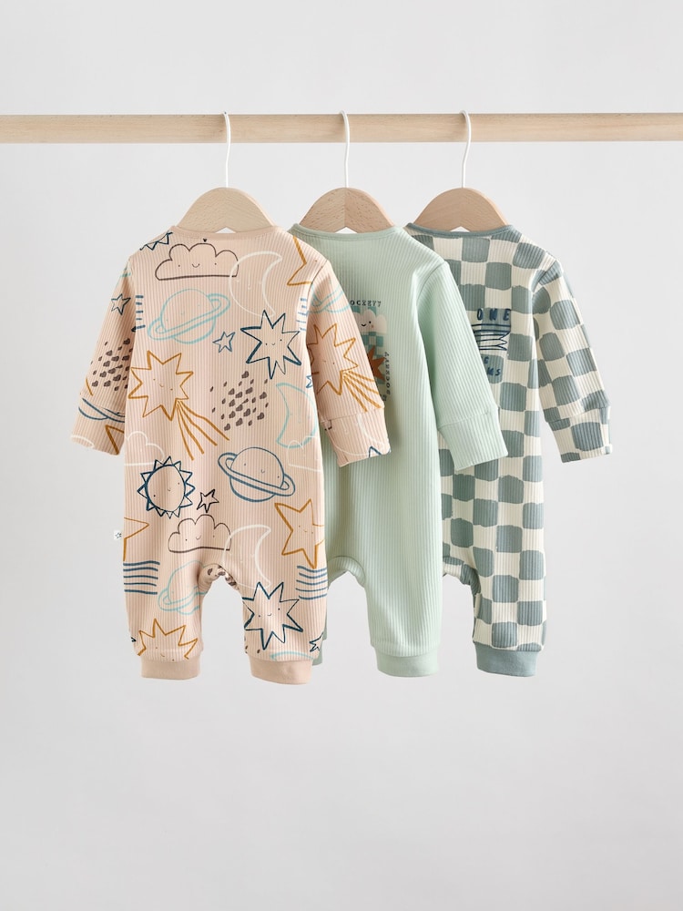 Light Blue Baby Two Way Zip Footless Cotton Sleepsuits 3 Pack (0mths-3yrs) - Image 2 of 12 Light Blue Baby Two Way Zip Footless Cotton Sleepsuits 3 Pack (0mths-3yrs) - Image 2 of 12