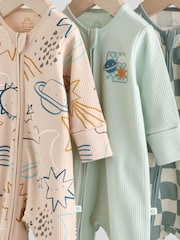 Light Blue Baby Two Way Zip Footless Cotton Sleepsuits 3 Pack (0mths-3yrs) - Image 9 of 12