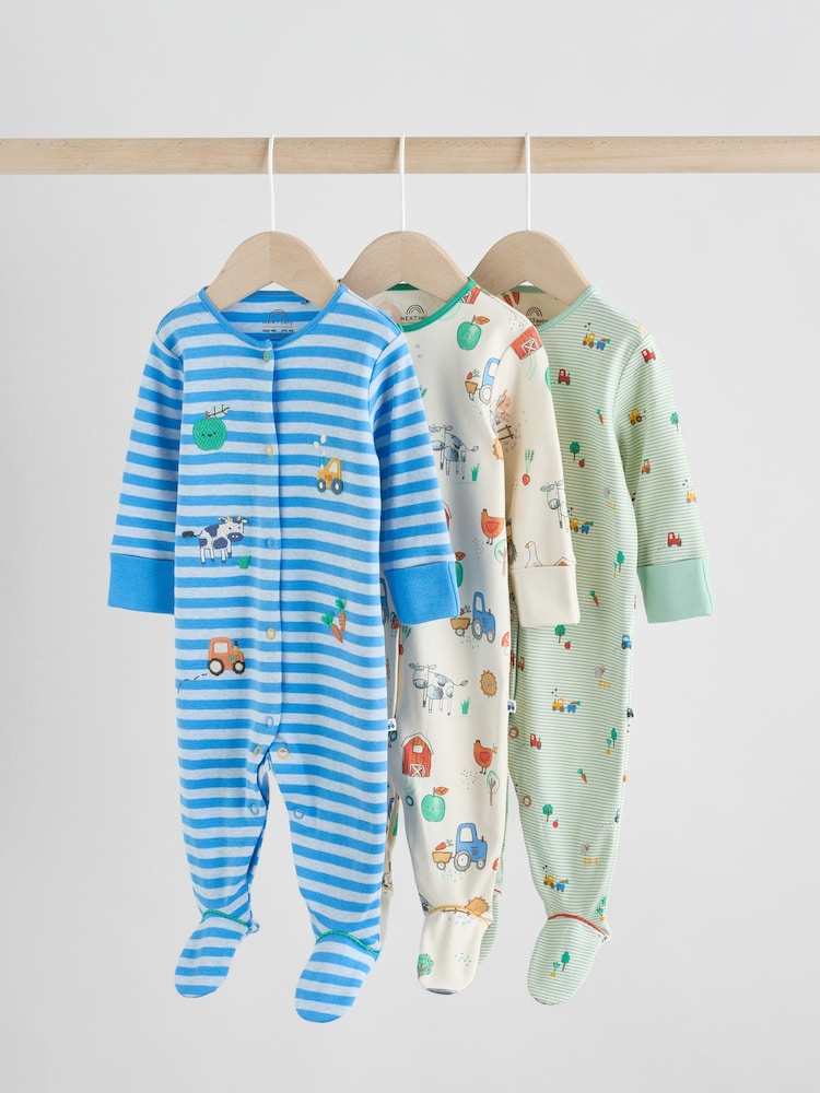 Blue Baby Embroidered Sleepsuits 3 Pack (0-2yrs) - Image 1 of 15 Blue Baby Embroidered Sleepsuits 3 Pack (0-2yrs) - Image 1 of 15