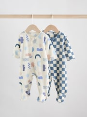 Blau - Baby Micro Fleece Two Way Zip Sleepsuits 2 Pack - Bild 1 von 1