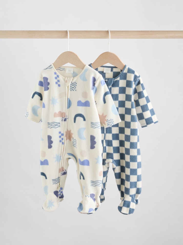 Blau - Baby Micro Fleece Two Way Zip Sleepsuits 2 Pack - Bild 1 von 1 Blau - Baby Micro Fleece Two Way Zip Sleepsuits 2 Pack - Bild 1 von 1