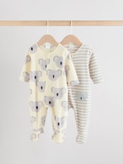 Grey Baby Micro Fleece Two Way Zip Sleepsuits 2 Pack - Image 1 of 12