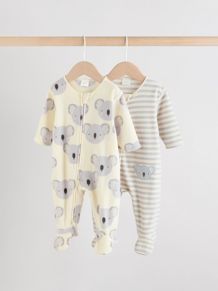 Grey Baby Micro Fleece Two Way Zip Sleepsuits 2 Pack - Image 1 of 12