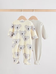 Grey Baby Micro Fleece Two Way Zip Sleepsuits 2 Pack - Image 4 of 12