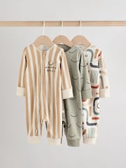 Olivgrün - Baby-Schlafanzüge mit Bärenprint im 3er-Pack (0–3 J.) - Bild 1 von 12