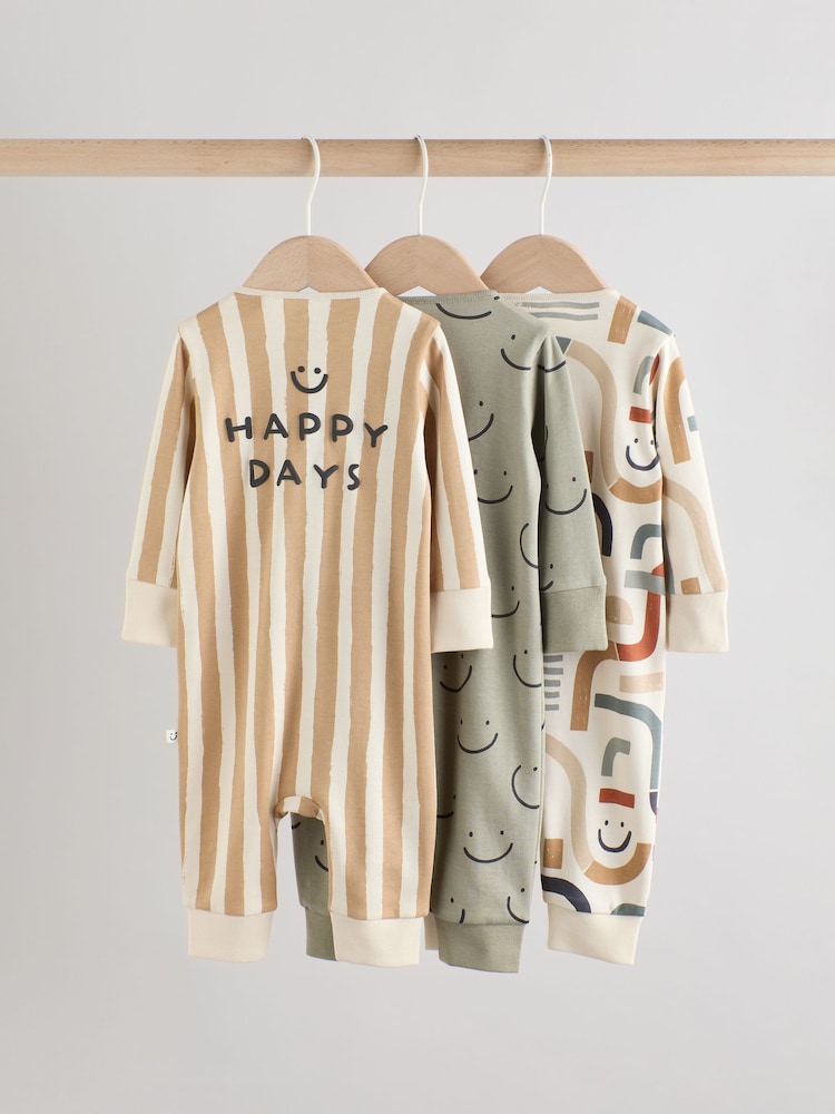 Olive Green 3 Pack Baby Sleepsuits (0-3yrs) - Image 5 of 12