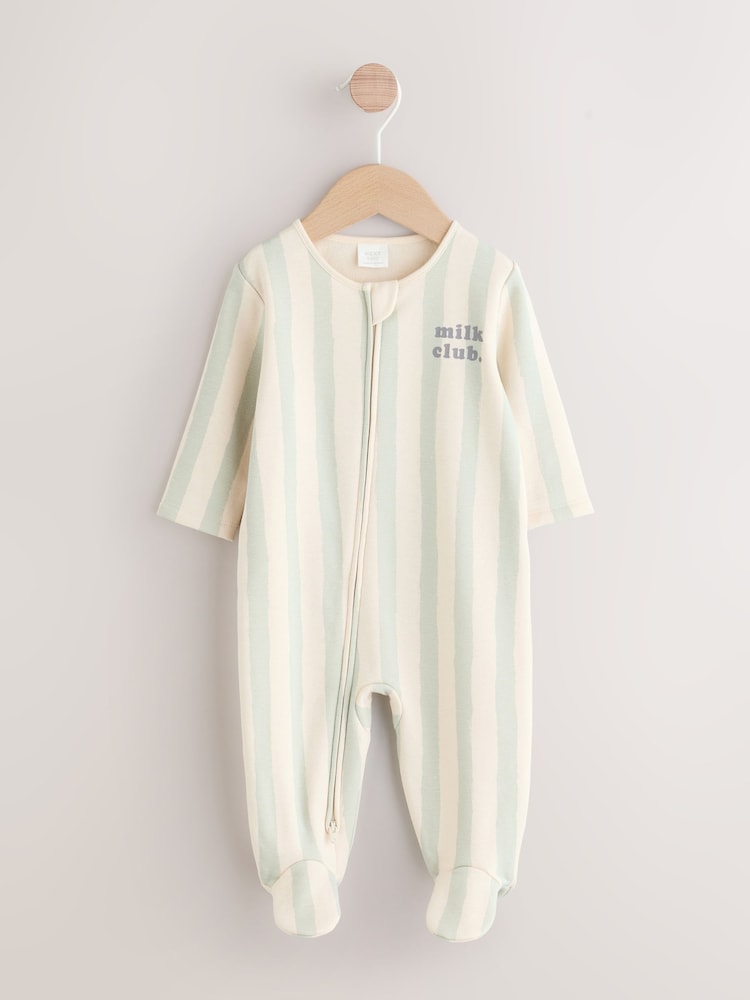 Sage Green Milk Club Baby Fleece Lined Sleepsuit - Image 1 of 7 Sage Green Milk Club Baby Fleece Lined Sleepsuit - Image 1 of 7